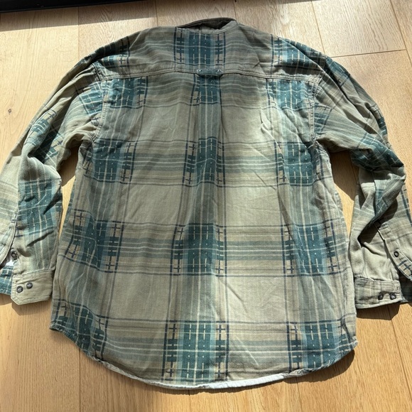 POINT ZERO WORKWEAR VINTAGE PLAID BUTTON DOWN TAN AND TEAL - M - Picture 8 of 17